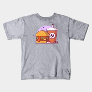 Burger with Coffee and Ketchup Cartoon Vector Icon Illustration Kids T-Shirt